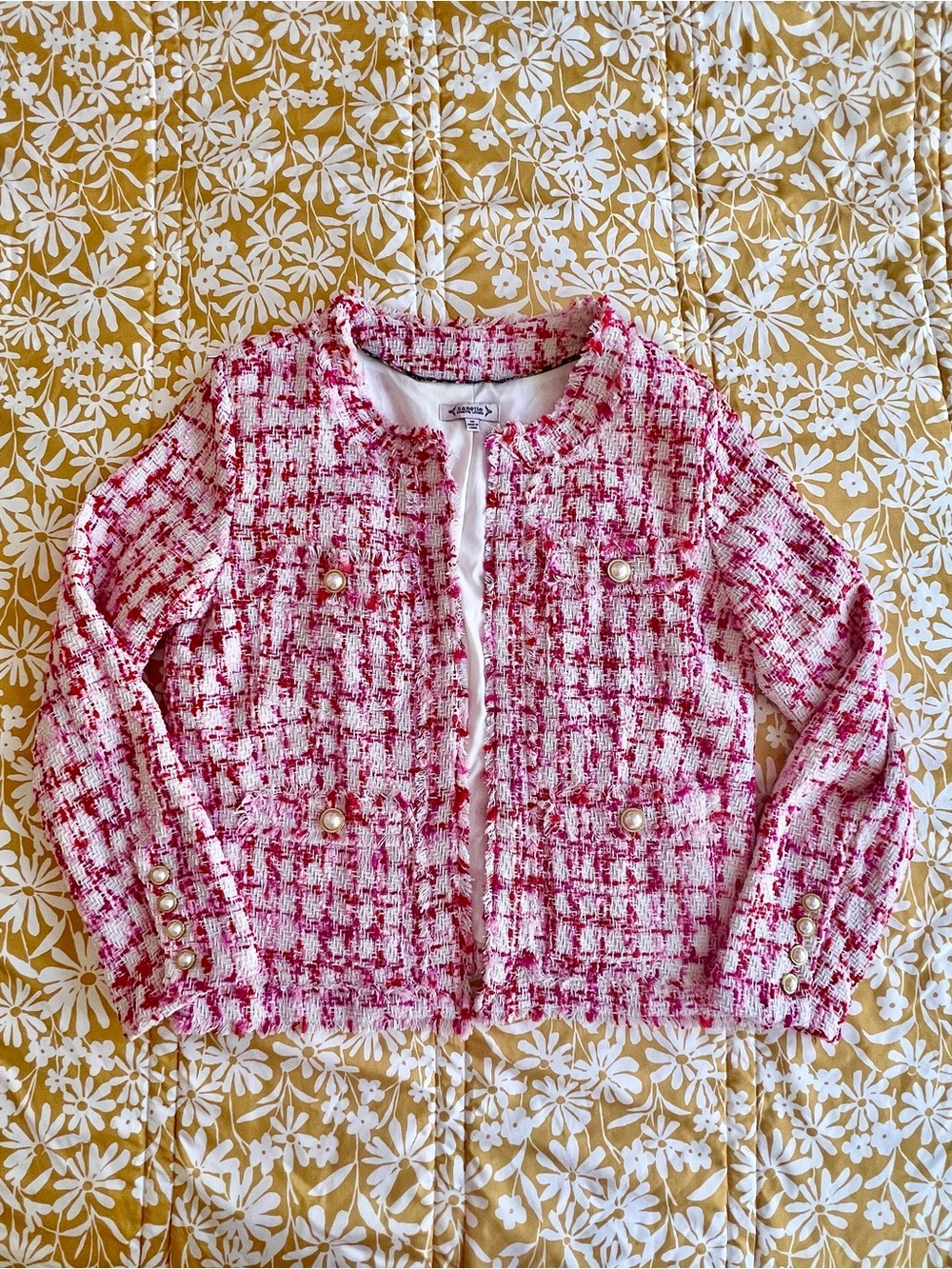 Nanette Lepore “Dalston” Pink, Red, White Plaid Tweed Bouclé Blazer Size 12 NWOT